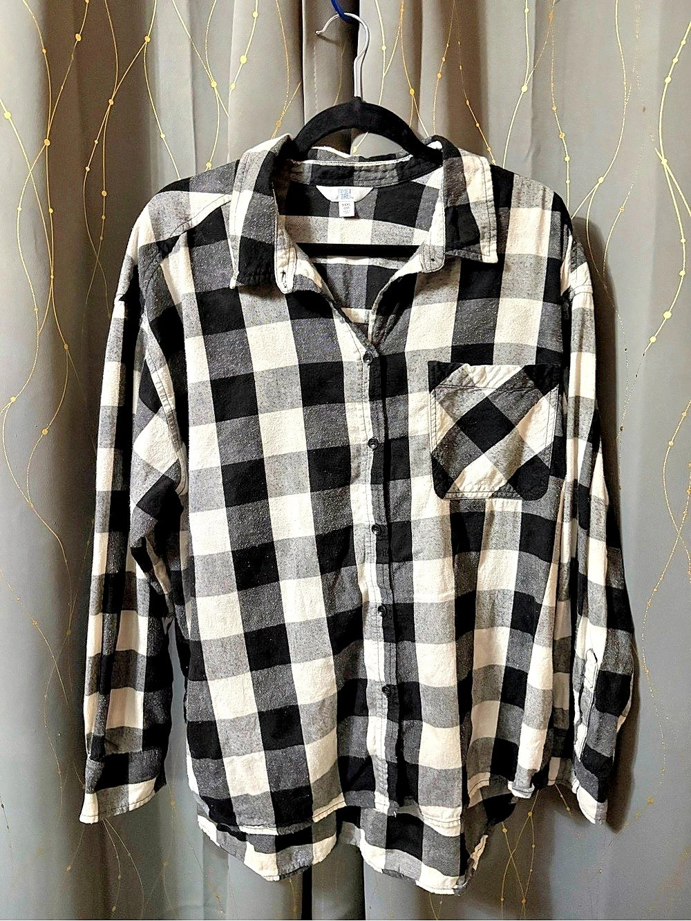 Time and Tru Checkered Button Down in Black & White Size XXXL (22)